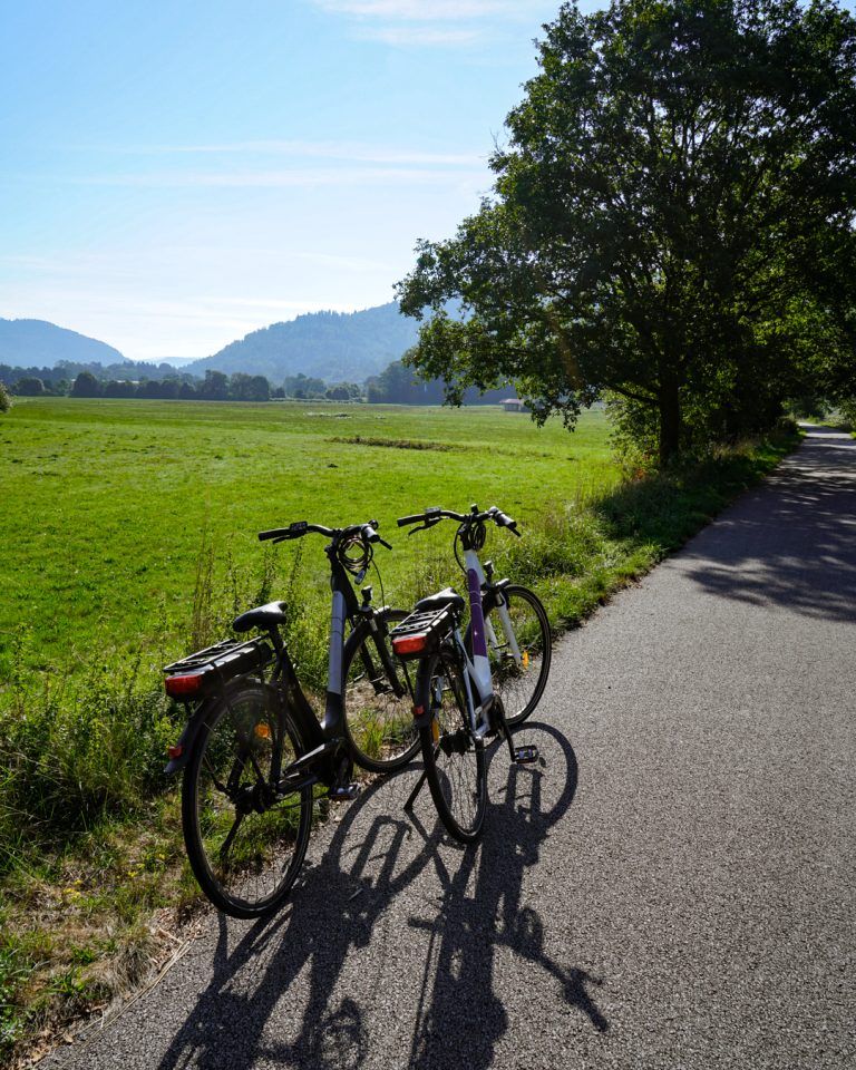 Прекрасное утро, чтобы начать день езды на велосипеде по зеленой дорожке