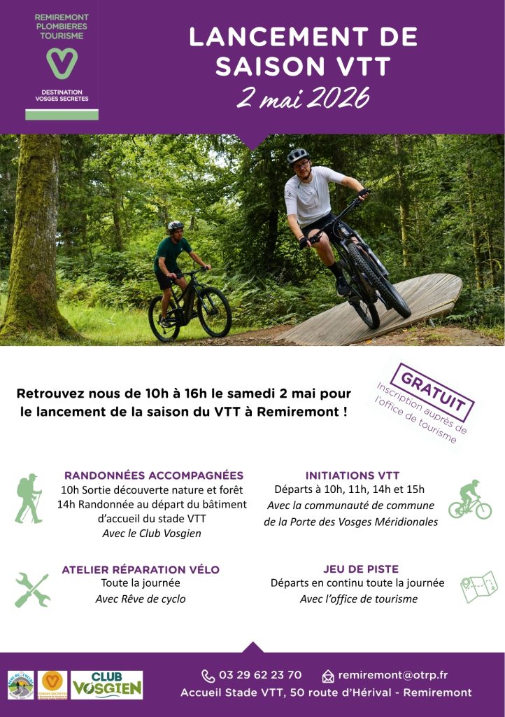 Affiche du lancement de la saison de VTT le 2 mai 2026 à Remirmeont