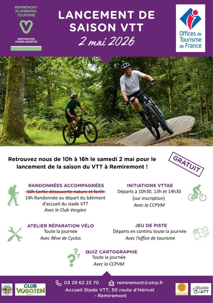 Affiche du lancement de la saison de VTT le 2 mai 2026 à Remiremont