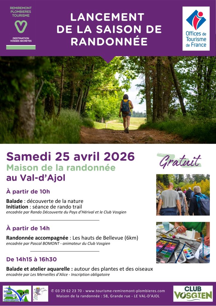 Affiche du lancement de la saison de randonnée au Val-d'Ajol, le samedi 25 avril 2026
